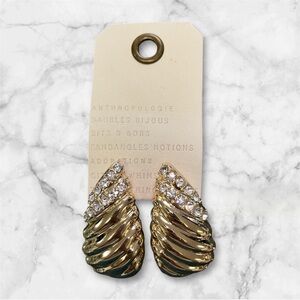 NWT Anthropologie Teardrop Post Earrings Gold and Crystal